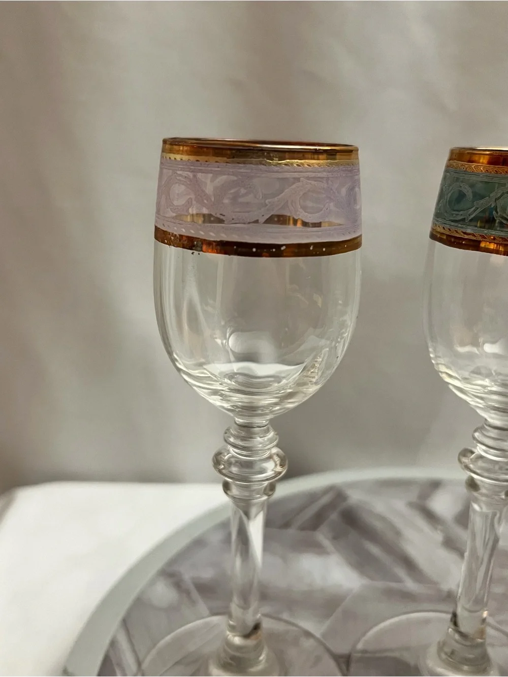 Cristalleria Fumo Italian Cordial Liqueur Glasses Set of 4 Gold Rim Boxed